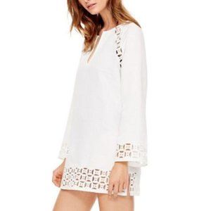 Tory Burch White Embroidered Linen Cutout Tunic Beach Coverup, Small